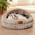 CHEERPALS Cat Cave Bed for Indoor Cats, Washable Covered Cat Bed Hooded Kitty Bed Soft Fluffy Pet Bed for Puppy and Small Dog(Khaki)