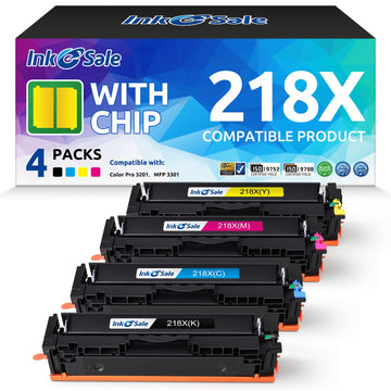218X Toner Cartridge 4 Pack High-Yield with Chip Compatible Replacement for HP 218X W2180X W2181X W2182X W2183X 218A Works with Color Pro 3201 3201dw MFP 3301 3301cdw 3301fdw 3301sdw Printer
