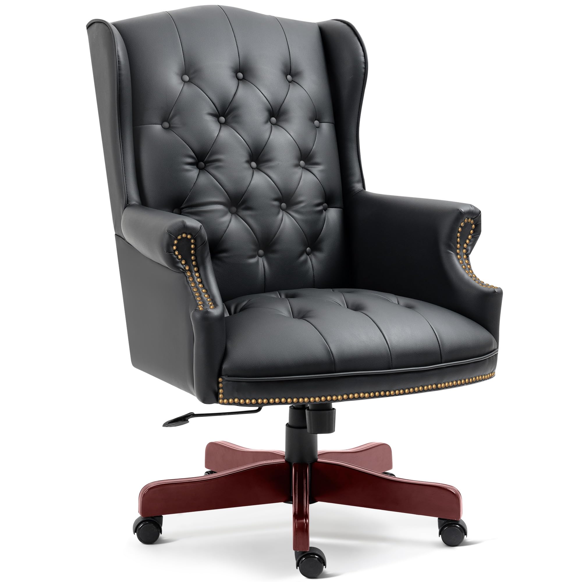Big and Tall Executive Office Chair, Ergonomic 360° Swivel Recliner Chair, Retro Black Faux Leather Home Office Desk Chairs W/button Tufted