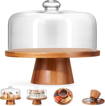 VIVIRBIEN Wooden Cake Stand with Lid: 11in Stand w/Magnetic Pedestal
