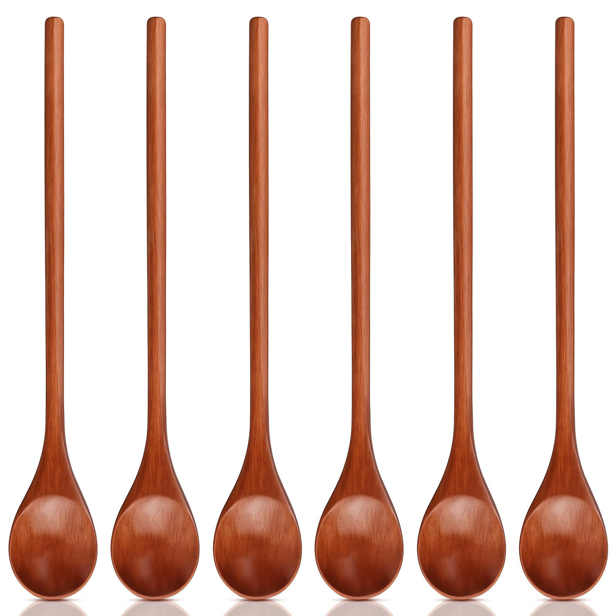6 Pcs Small Wooden Spoons - Long Handle Mini Wooden Mixing Spoons, Handmade Wood Coffee Stirring Honey Spoon, Wood Iced Tea Spoon Non-Stick Kitchen Utensils for Mixing, Tasting & Serving