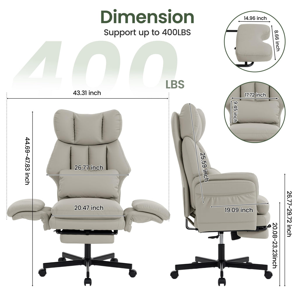 Criss Cross Chair with Footrest, Big and Tall Office Chair with Flip Arms, Pu Leather Grey