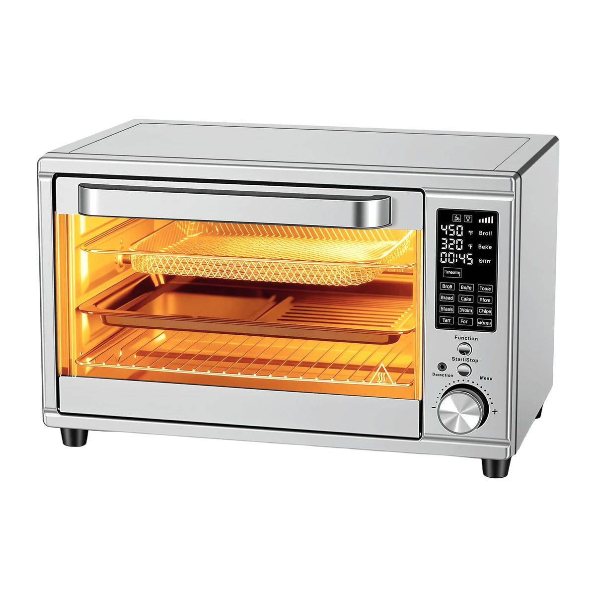 OLIXIS Toaster Oven Countertop, 29.6QT Air Fryer Toaster Oven Combo, 12-in-1 with Smart Probe, Broil, Bake, Toast & Specialized Presets, Temp Up to 450°F, 6 Accessories Included, Stainless Steel