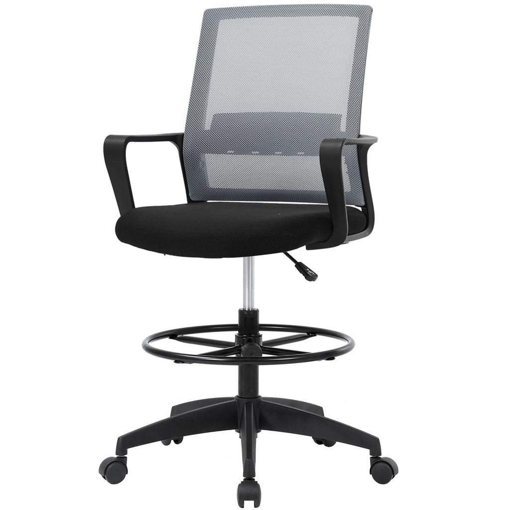 Paylesshere | Drafting Chair | Grey | Tall Office Chair with Adjustable Seat Height & Footrest, Ergonomic Mesh Back, Lumbar Support, 360 Degree