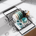 Sakugi Dish Drying Rack in Sink - Expandable Stainless Steel Dish Rack Over The Sink, Kitchen Sink Drain Strainer with Cutlery Holder & Cup Holders, 15.4 x 11.3 x 6.6 Inch, Black