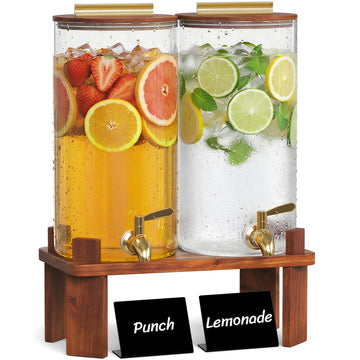 Lifewit 1.5 Gallon Glass Drink Dispenser with Wood Stand & Leakproof Spigot