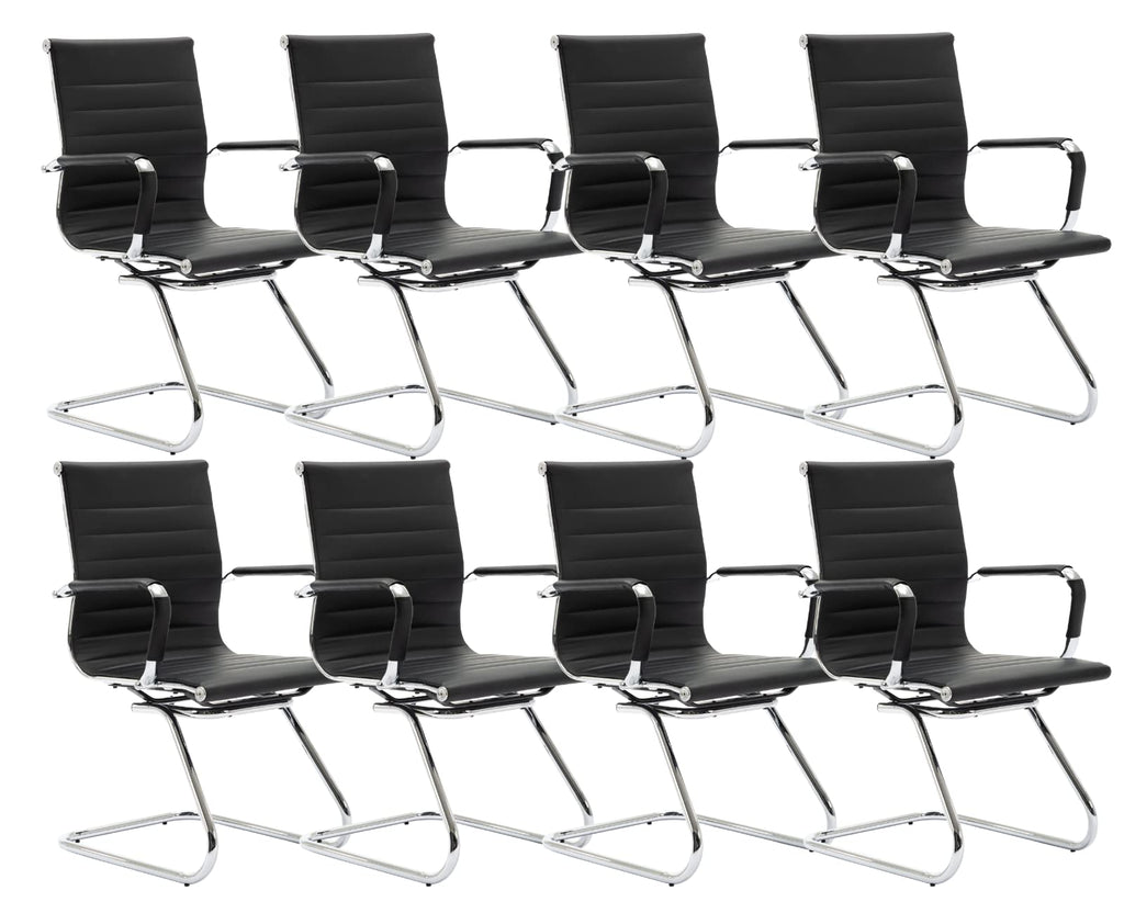 Cimota Waiting Room Chairs Leather Office Guest Chair Mid Back Reception Chairs with Sled Base for Meeting/patient/conference Room, Black Set