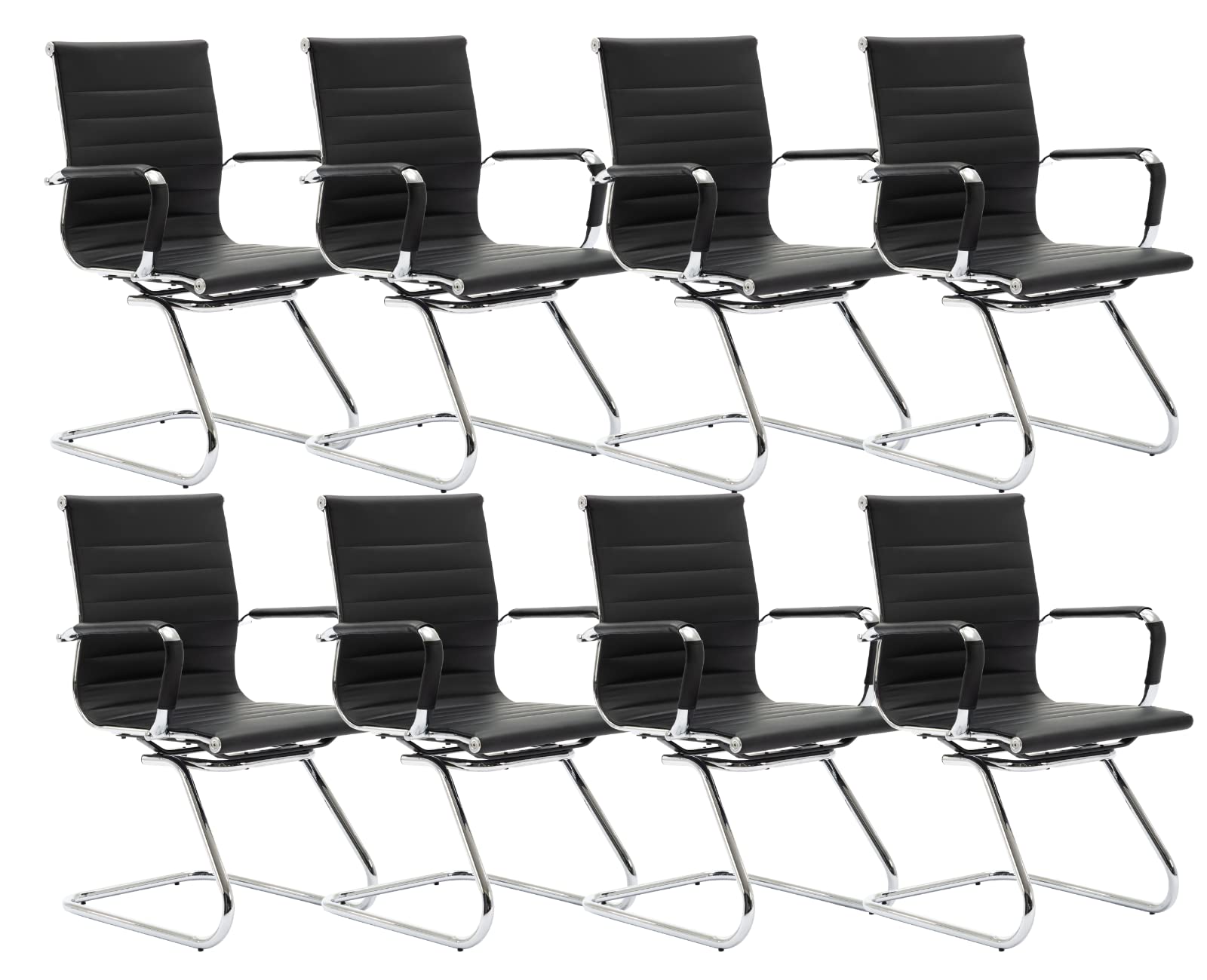 Cimota Waiting Room Chairs Leather Office Guest Chair Mid Back Reception Chairs with Sled Base for Meeting/patient/conference Room, Black Set