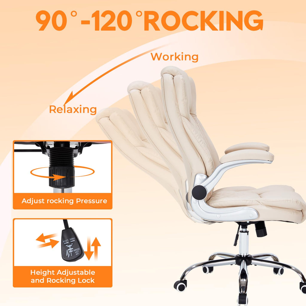 400lbs Executive Office Chair with Flip-up Armrests, Big and Tall Computer Chair for Heavy People, Heavy Duty Ergonomic Comfy Chair, Breathable