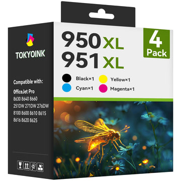 TOKYOINK 950XL and 951XL Ink Cartridges Replacement for HP 950 and 951 Ink Cartridges Combo Pack for HP Works OfficeJet 8600 OfficeJet Pro 251dw 276dw 8100 8610 8615 8620 8625 8630 (4-Pack)