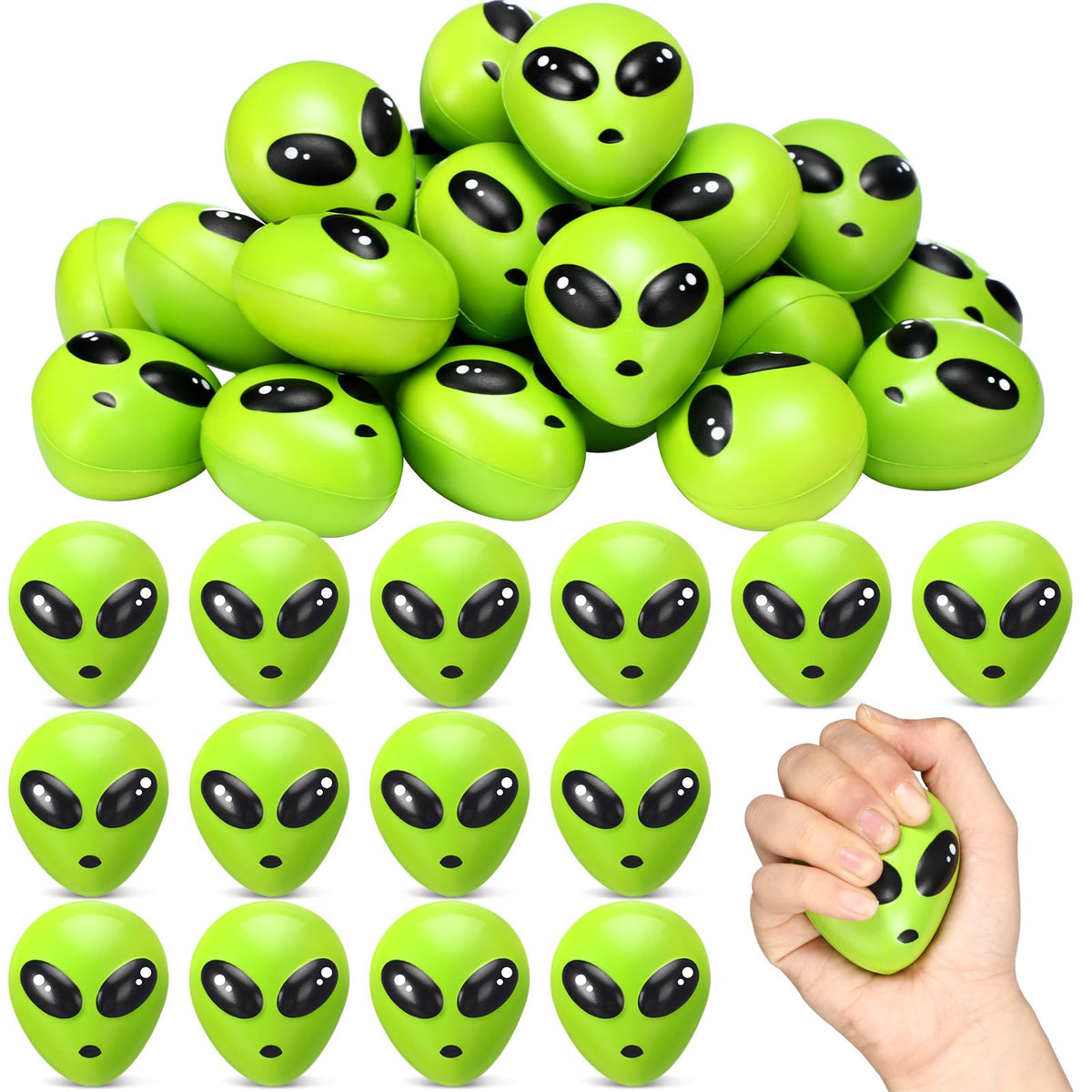 Wettarn 48 Pcs Alien Stress Relief Balls Bulk Aliens Fidget Stress Toys Gifts Soft PU Squeeze Ball for Alien Party Favors