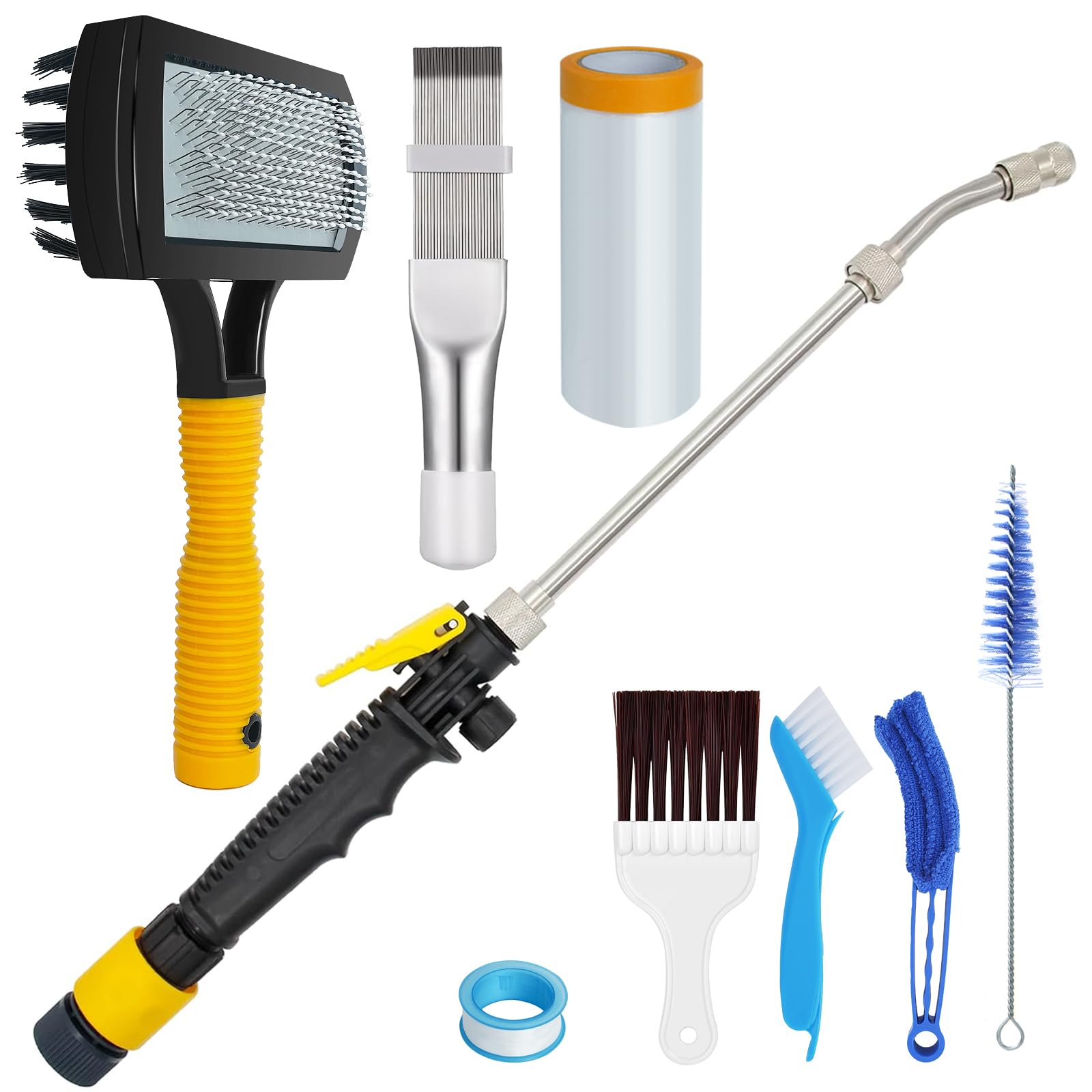 7 PCS Different Air Conditioner Fin Cleaner kit, Brush Condenser Ac Coil Cleaner Air Refrigerator Fin Cleaner Evaporator Radiator Repair Clean Tool (Yellow)