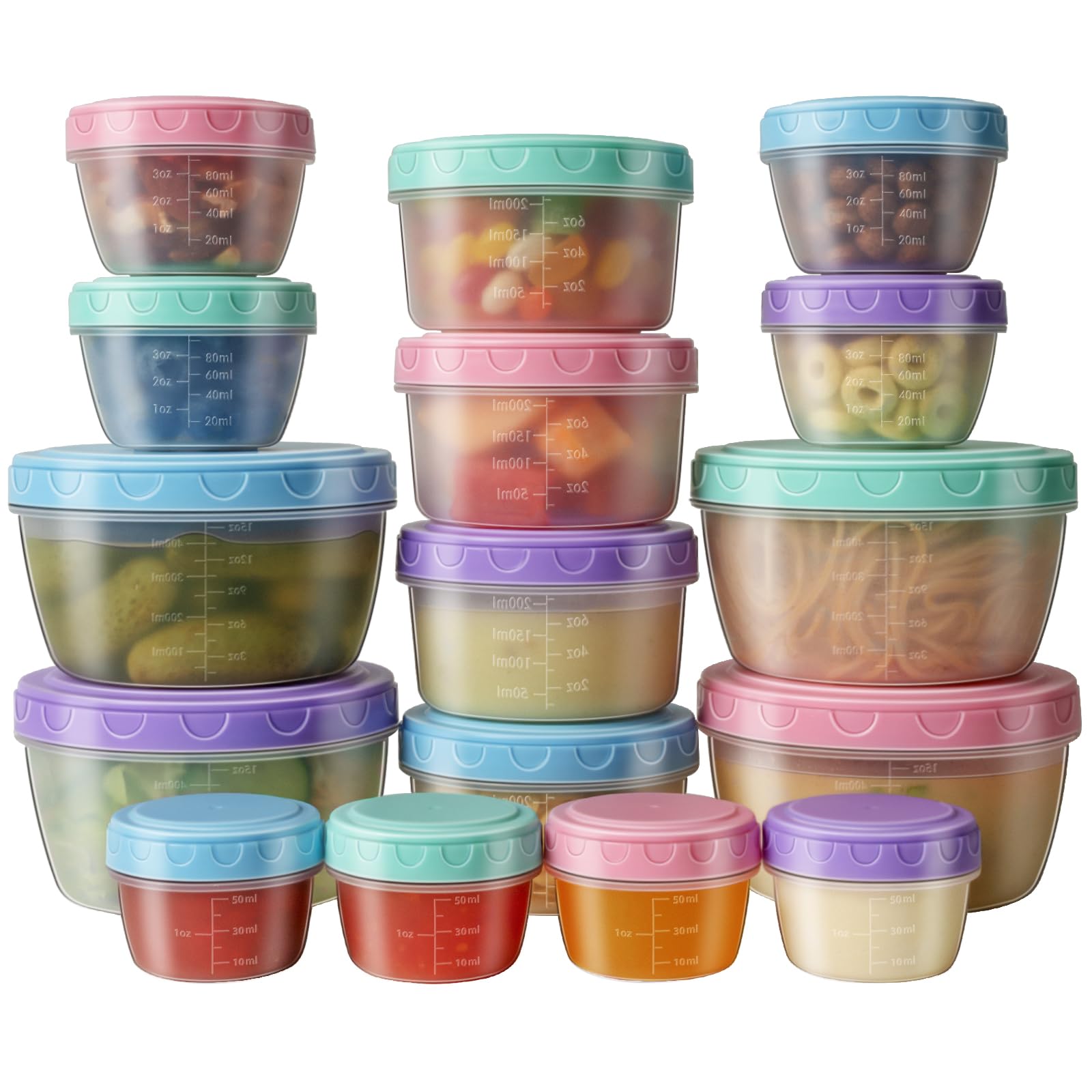 32 PCS Freezer Storage Containers with Lids, 16 Containers & 16 Lids Reusable BPA Free Plastic Soup Jars, Leakproof Salad Dressing Container to Go, Dishwasher & Microwave Safe Small Bowl Set