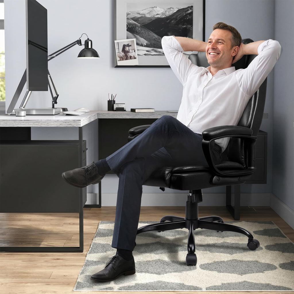 Lemberi Home Office Executive Desk Chair, High Back Pu Leather Chair, Height Adjustable Swivel Computer Chair with Padded Armrest (black)