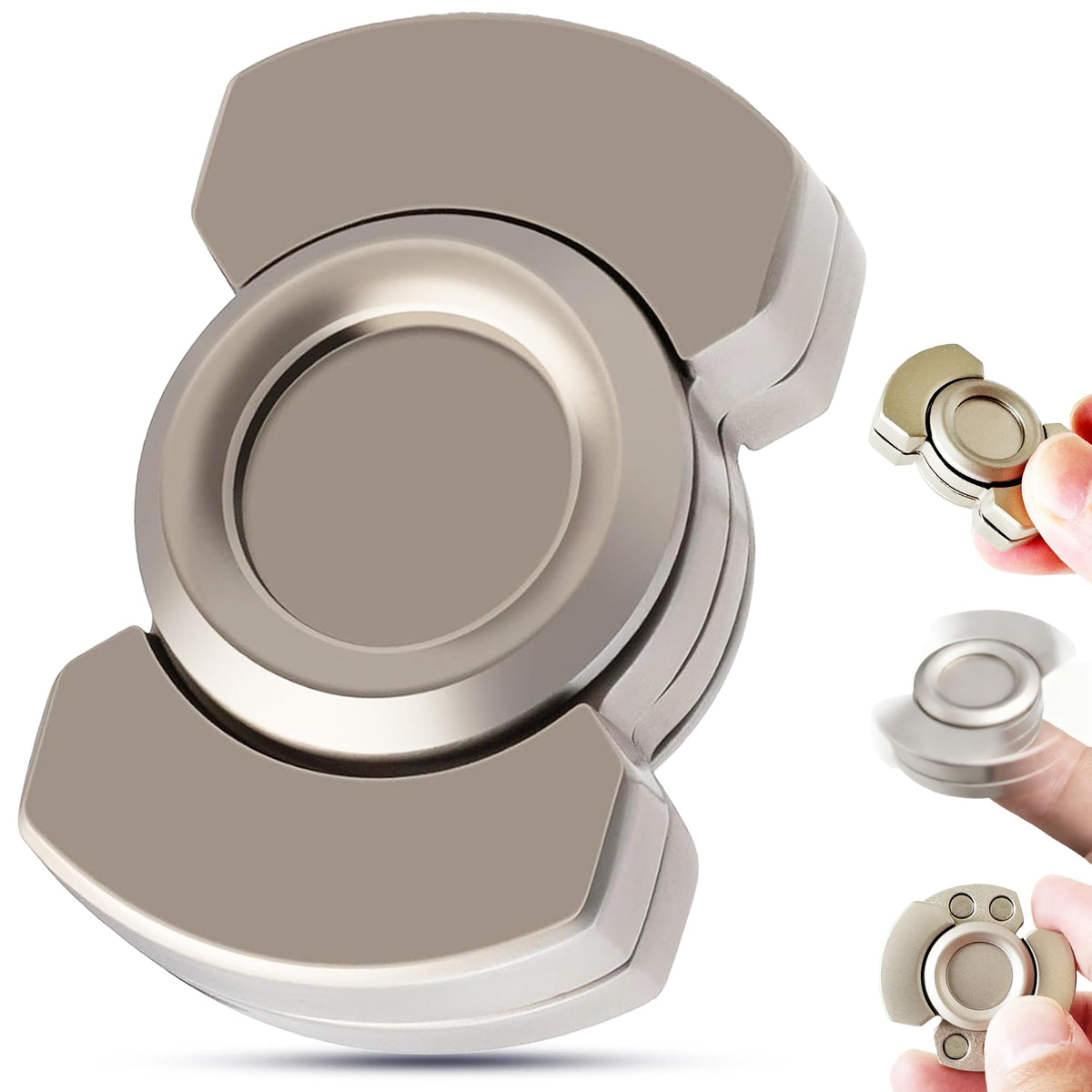 3 in 1 Metal Fidget Toys for Adults - Fidget Slider Spinner Clicker Haptic with Smooth Stable Spin, Small Desk Spinner Toy for Stress Relief, Premium Zinc Alloy, Silver