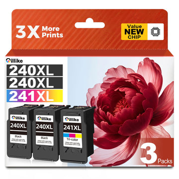 240XL 241XL Ink Cartridges 3 Pack Compatible Replacement for Canon PG-240 CL-241 XL pg240 cl241 Combo to MG3620 MG3600 MG3520 TS5120 MG2120 MX472 MX452 MX512 MX532 Printer (2 Black,1 Color)