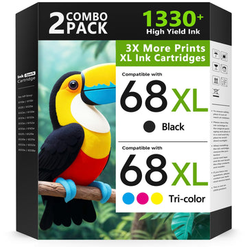 68 Ink Cartridges Black/Color Combo Pack for HP68 68XL Ink Cartridges High Yield Compatible for HP Envy 6155e 6555e 6100e 6500e 6152e 6100 6500 6155 6555 Series Printer Upgraded Chip (1 Black, 1Color)