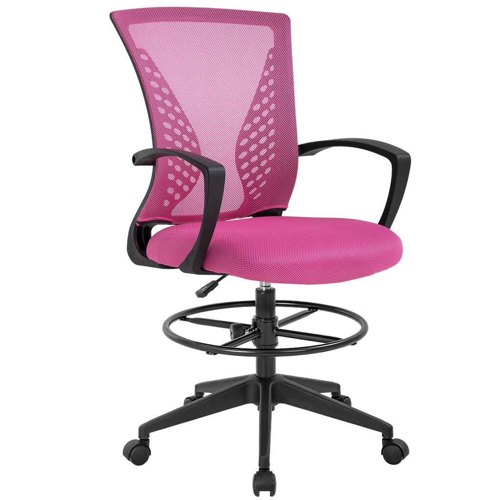 Drafting Chair Tall Office Chair Standing Desk Chair Adjustable Height with Arms Foot Rest Back Support Rolling Swivel Desk Chair Mesh Drafting