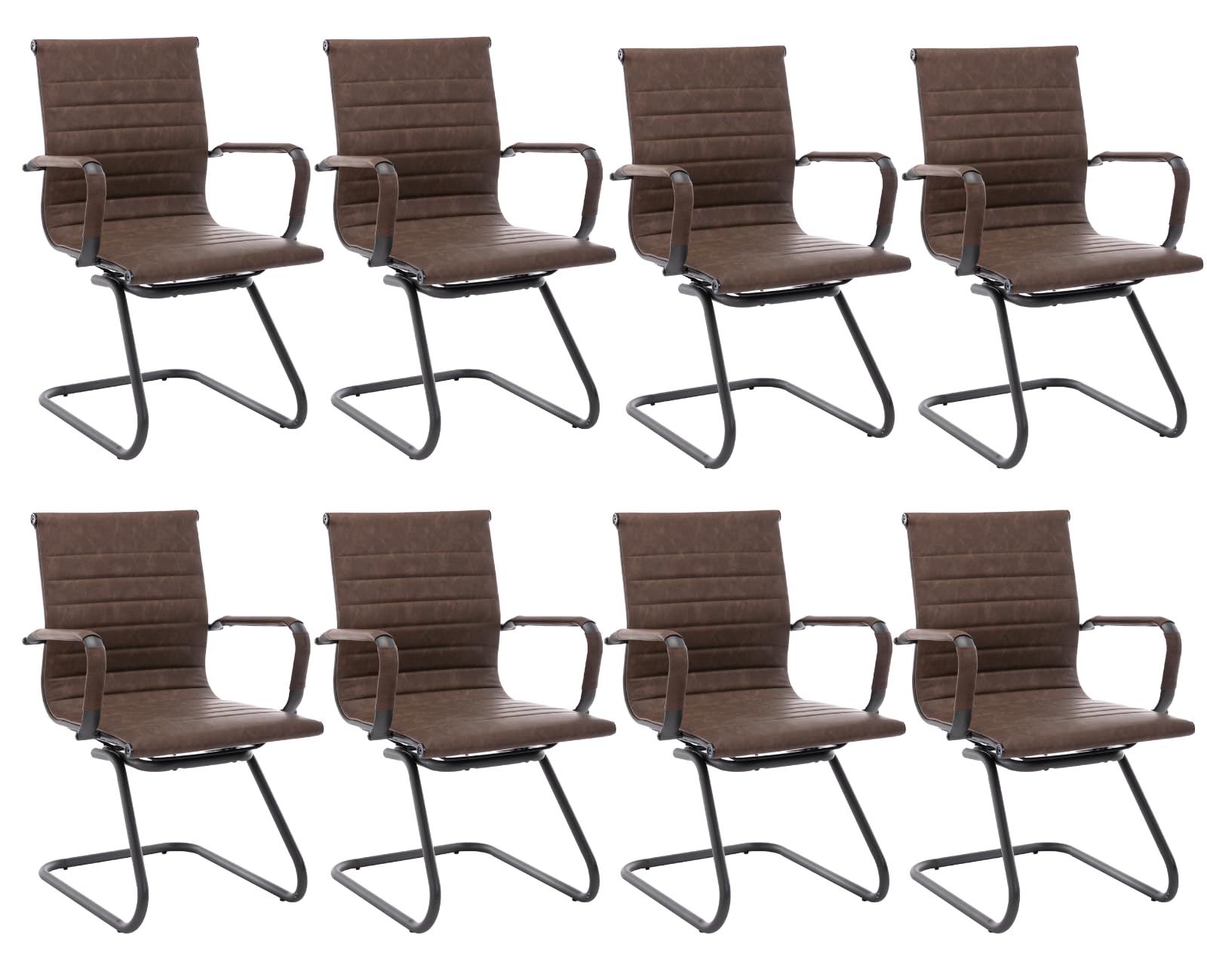 Cimota Waiting Room Chairs Set of 8 Leather Office Guest Chair Mid Back Reception Chairs with Sled Base for Meeting/patient/conference Room,