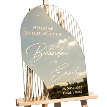 Custom Gold Wedding Welcome Sign, Personalized Acrylic Welcome Engagement Sign, Arch Nikkah Welcome Sign, Gold Mirror Wedding Decor, Boho Fall Entrace Sign, Reception Signage