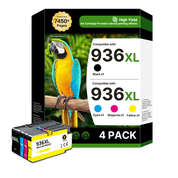 936XL 936 Ink Cartridges Combo Pack: Replacement for HP 936 Ink Cartridges | Black, Cyan, Magenta, Yellow (4-Pack) | Works with HP OfficeJet Pro 9125e, 9120e, 9135e, 9120, 9130, Wide Format 9730