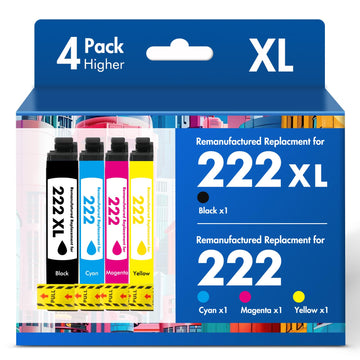 Remanufactured Replacement for 222XL XP-5200 Ink Cartridges Combo Pack | Compatible for 222 for Epson Printer Expression Home XP5200 XP 5200 Workforce WF2960 WF 2960 Multipack (4 Pack-BKCMY)