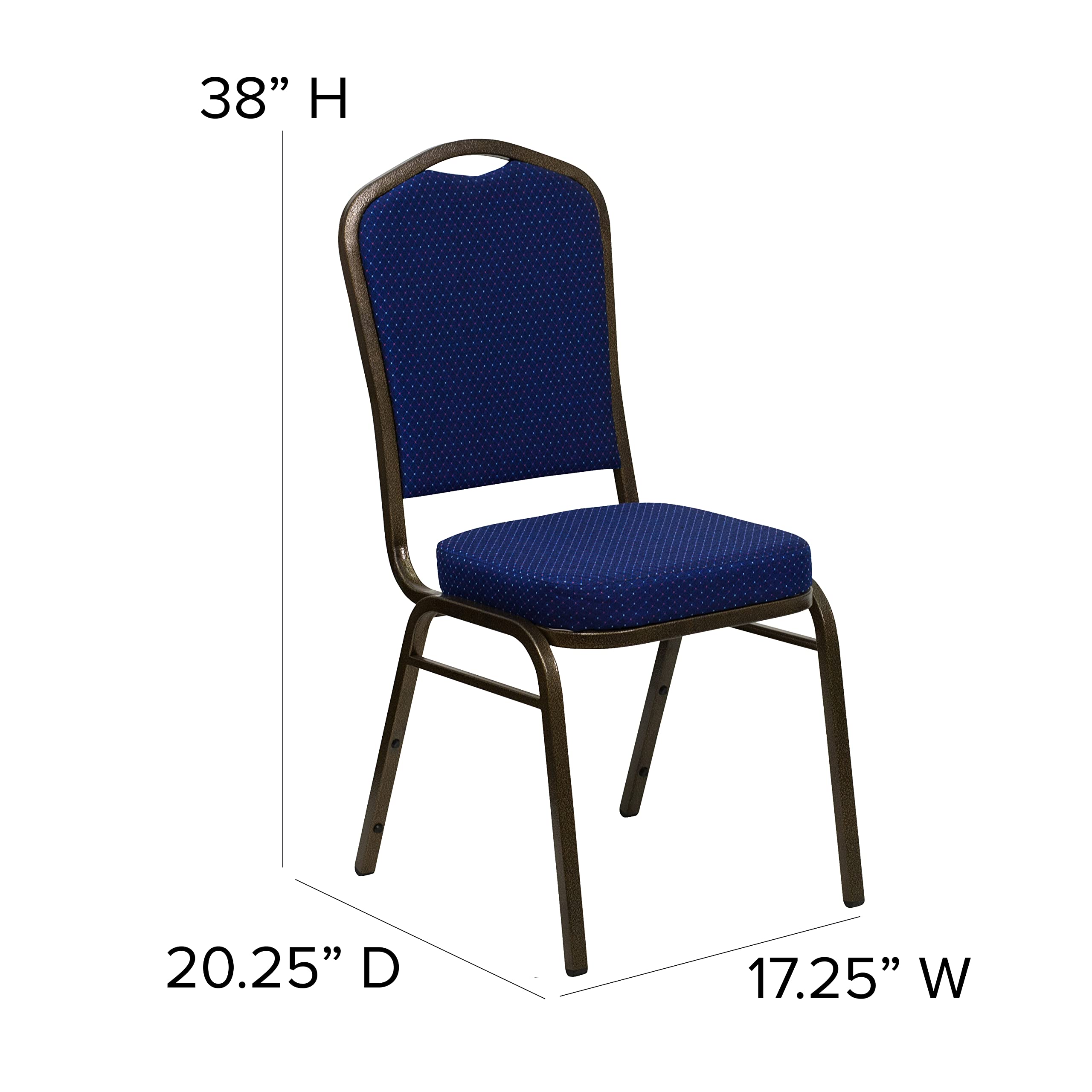 Flash Furniture Hercules Crown Back Stackable Banquet Chair, Navy Blue, Set of 1, Navy Blue Patterned Fabric/gold Vein Frame