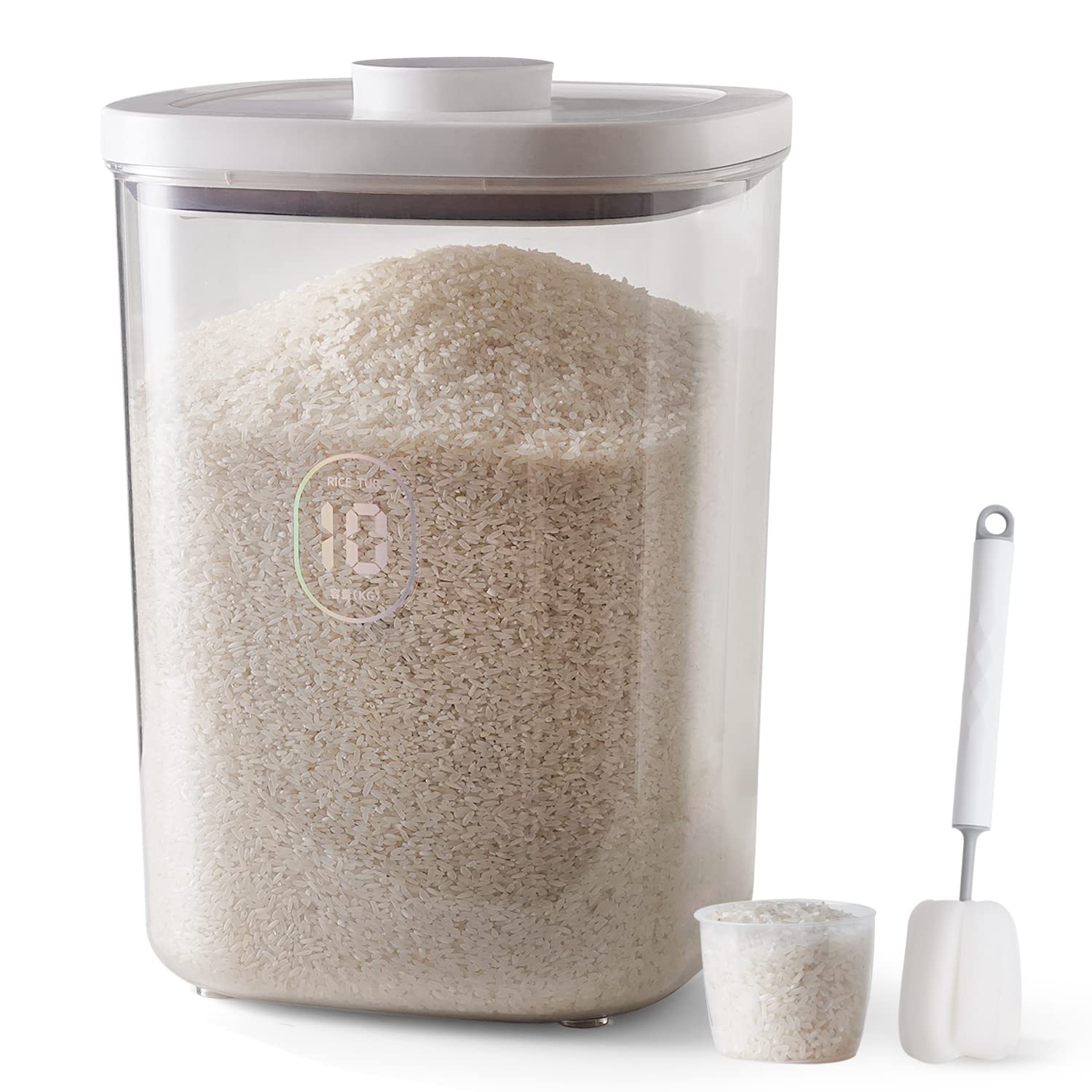 20-25 lbs Rice Dispenser,10.5 Qt/10 L/22-25 lbs Rice Container Storage with Measuring Cup & Brush Food Cereal Container Bins Household for Kitchen Pantry Organization (AY-10KG-WHITE)