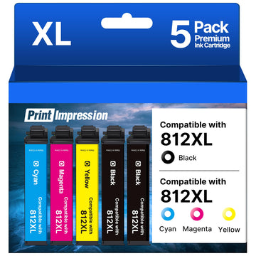 Remanufactured Replacement for Epson 812XL Ink Cartridges Combo Pack for Epson 812 Ink Cartridges Workforce Pro WF-7840 WF-7820 WF-7310 EC-C7000 Printer (5 Pack, Black Cyan Magenta Yellow)