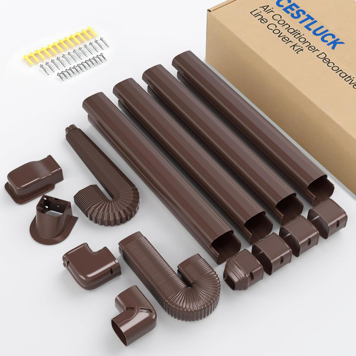 3" 17 Ft PVC Decorative Pipe Line Cover Kit: Ductless Mini Split Line Cover Set Kit for Mini Split Air Conditioner, Central AC and Heat Pumps, Brown for Outdoor