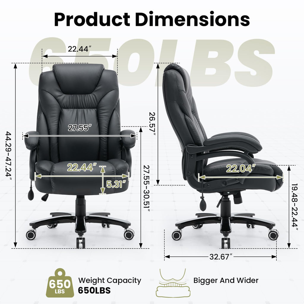 650lbs Big and Tall Office Chair for Heavy People,ergonomic High Back Pu Leather Computer Chair with Adjustable Lumbar Support,comfy Executive