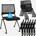 Clatina Stackable & Foldable Conference Room Chairs, Waiting Room Chairs with Wheels & Lumbar Support, Ergonomic Mesh Bouncing Back Folding