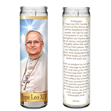 New Pope Leo XIV Devotional Altar Candle with Prayer - Catholic, Religion, Religious - 8" White unscented