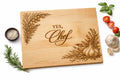 "Yes Chef" Maple Cutting Board, Engraved Botanical Design, Reversible, Handmade in the USA. Pre-Seasoned for Serving or Daily Prep