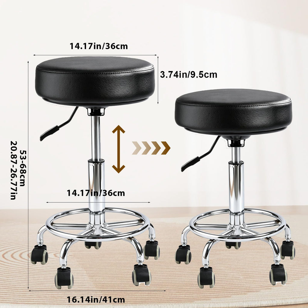 Limkomes 500lb Heavy-duty Adjustable Stool with Wheels, Round Rolling Chair, 22.44 in x 22.44 in x 10.23 in, Black