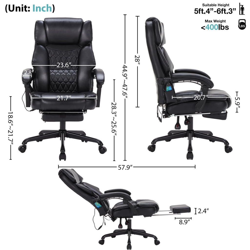 Massage Office Chair with Foot Rest 6 Points Vibration and Heat Home Office Desk Chairs for Heavy People 400lbs Reclining Managerial Chairs