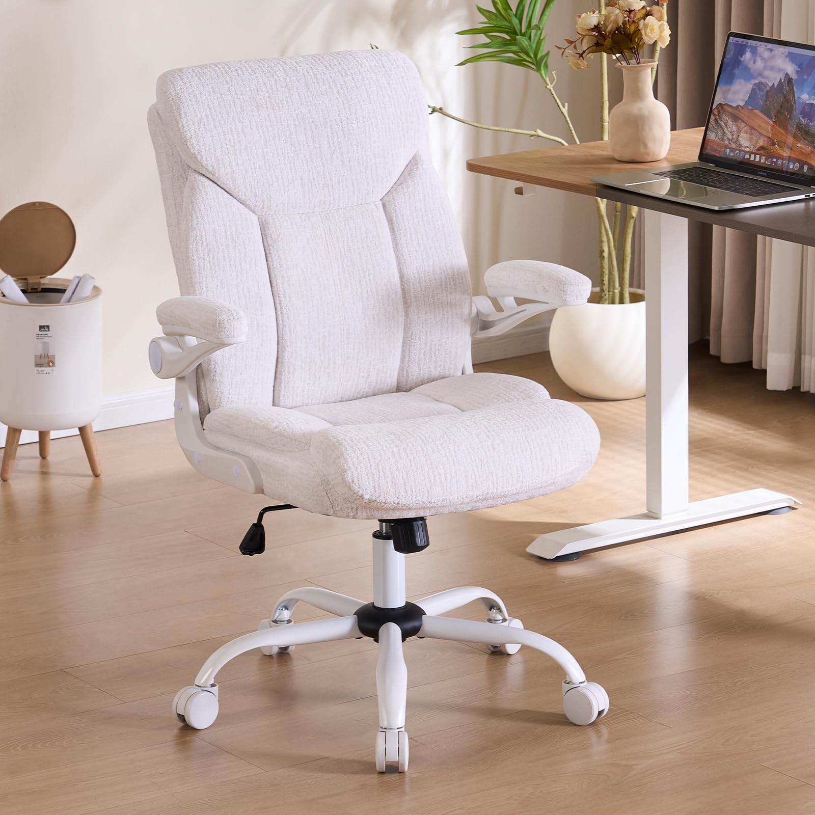 Joynet Fabric Executive Office Chair - White Ergonomic Computer Desk Chair, 18.9"D x 25.2"W x 38.2- 42.1"H