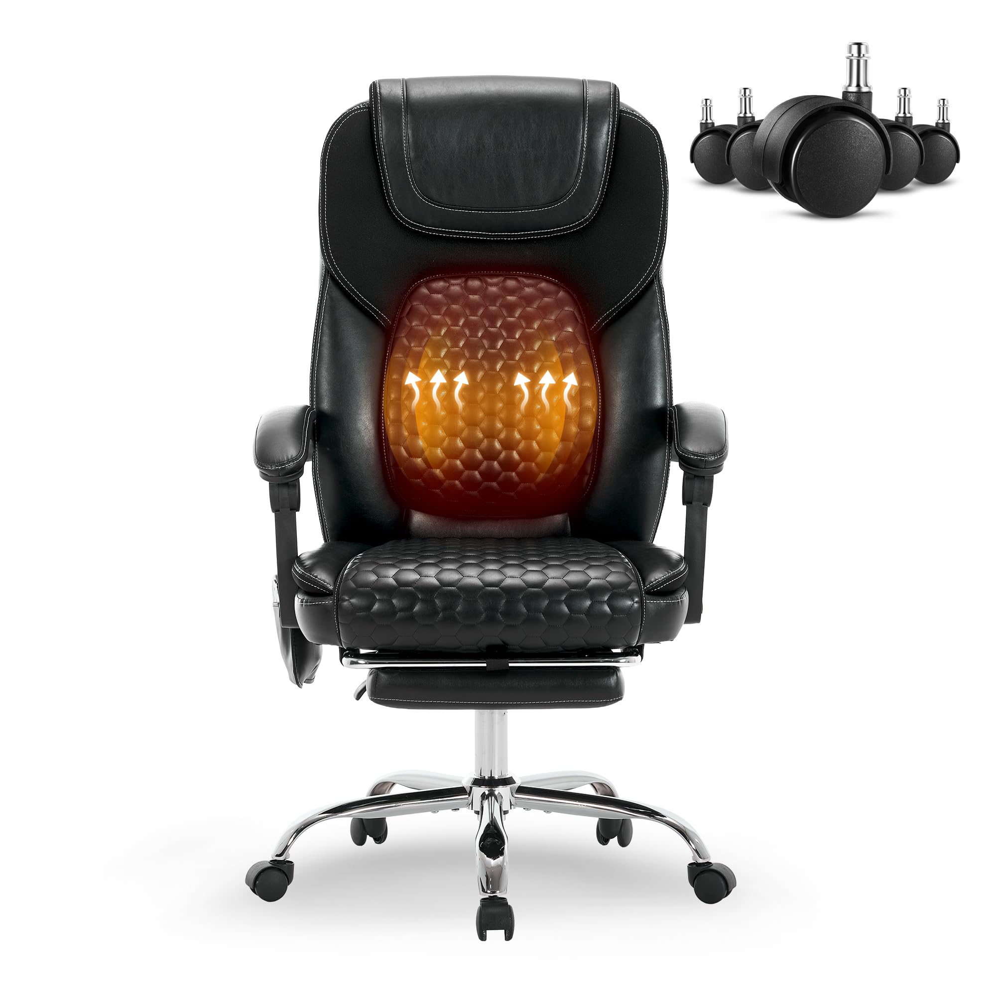 Malol Massage Office Chair with Heat and Footrest - 3-level 65°c Targeted Heating, 20-min Easy Assembly Leather Desk Chair, Big and Tall