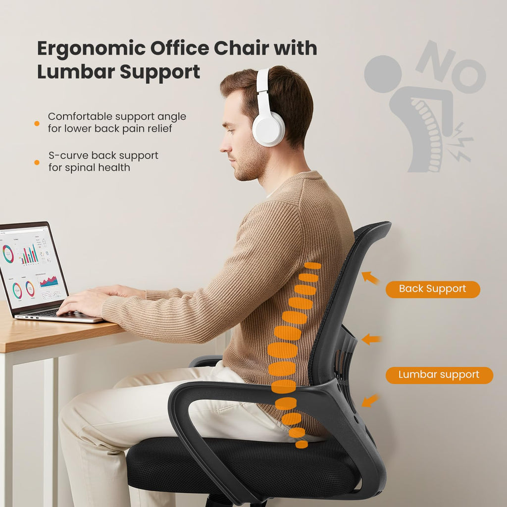 Sweetcrispy Home Office Managerial Executive Chair, Ergonomic Mesh Adjustable Swivel Mid-back Computer Desk Chair with Comfortable Lumbar