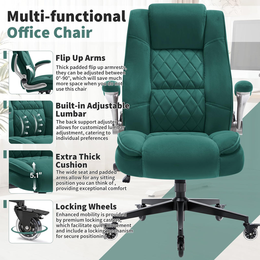 Fabric High Back Office Chair, Thick Padded Ergonomic Computer Desk Chair, Large, Green