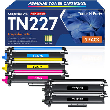 TN227 TN-227BK/C/M/Y High Yield Toner Cartridge: Compatible for Brother TN227BK/C/M/Y TN-223BK/C/M/Y TN-227 TN223 TN 227 MFC-L3770CDW MFC-L3750CDW HL-L3210CW HL-L3290CDW HL-L3270CDW Printer 5 Pack