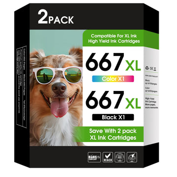 667XL 667 Ink Cartridges Black and Color Compatible for HP 667 Ink Cartridges Works with DeskJet 1275 2374 2375 2376 2775 2776 6075 6475 6476 Printer (1Black, 1Color) 2-Pack