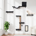 Wall Mounted Cat Shelves Set for Indoor Cats, Solid Wood Wall Furniture with Sisal Scratching Board & Climbing Steps, Space Saving Wall Perch for Large Cats, Modern Floating Shelves