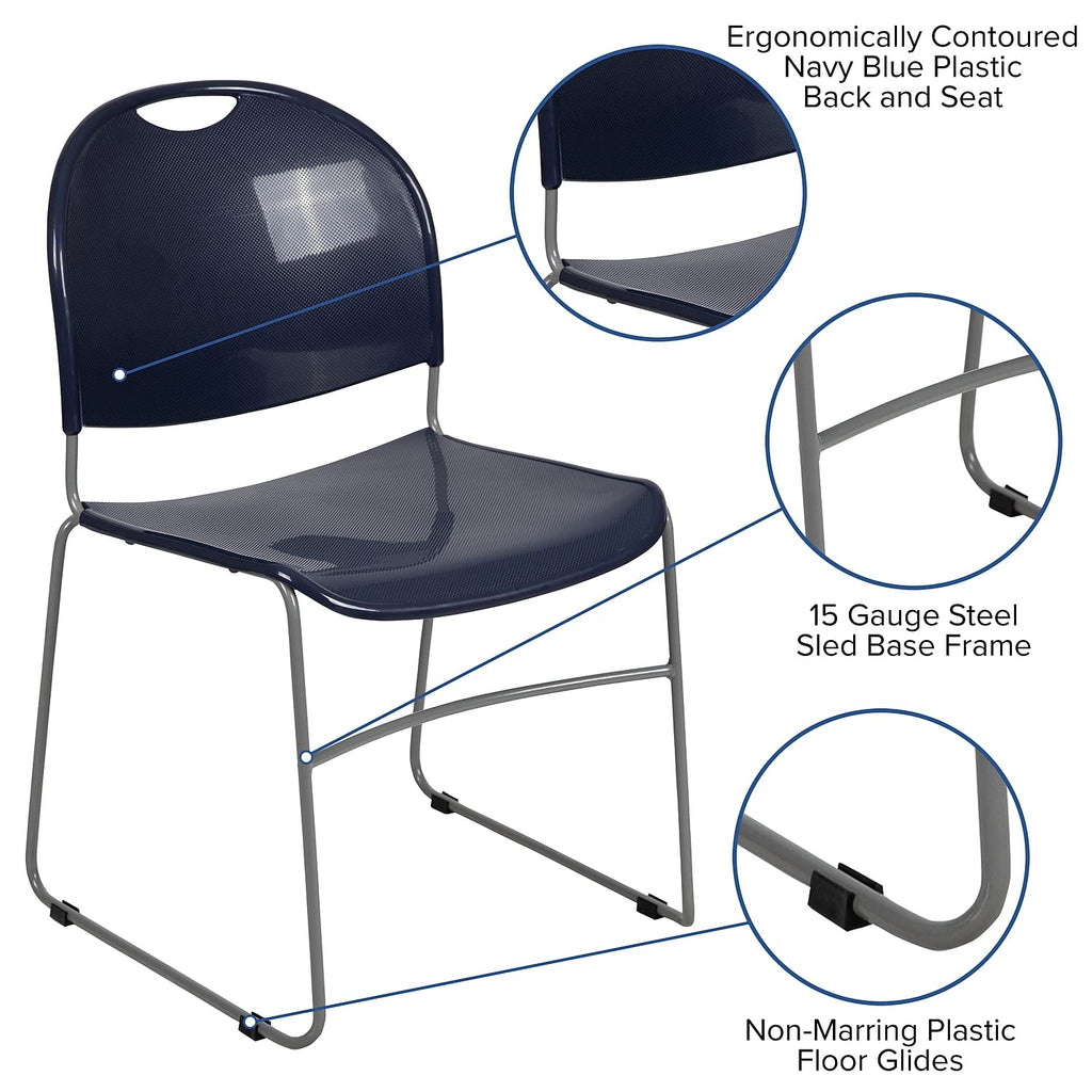Flash Furniture Hercules Stack Chair, Navy, 5-pack, Set of 5, Navy Plastic/silver Frame
