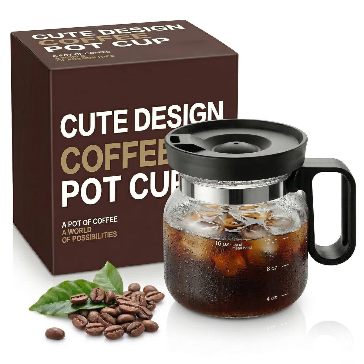 Unique Coffee Pot Mug 16oz with Lid, Glass Coffee Cup Gift for Coffee Lovers, Cute Pour Over Style Mug for Home & Office, Birthday & Holiday Gift