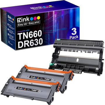E-Z Ink Compatible Toner Cartridge & Drum Unit Replacement for Brother DR630 TN660 TN630 High Yield to use with HL-L2380DW HL-L2300D HL-L2340DW MFC-L2680W MFC-L2740DW Printer (2 Toner 1 Drum, 3 Pack)