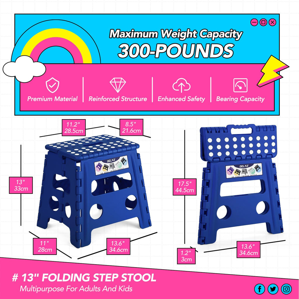 Delxo Folding Step Stool 13 Inch,300 Lbs Step Stool for Adults Blue