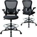 Drafting Chair, Ergonomic Tall Office Chair for Standing Desk, Counter Height Desk Chair with Adjustable Padded Armrests and Footrest Ring