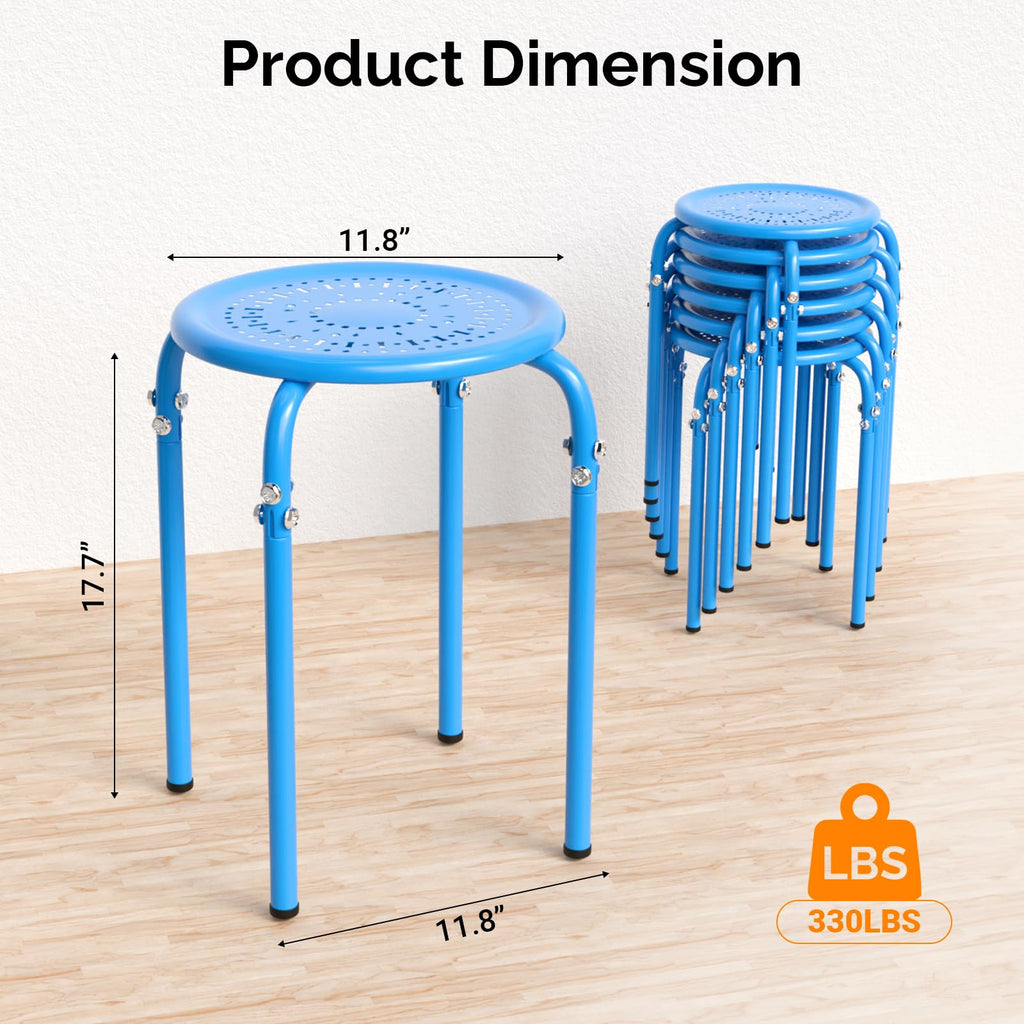Vingli 6 Pack Round Metal Stackable Stools for Home Office, Blue
