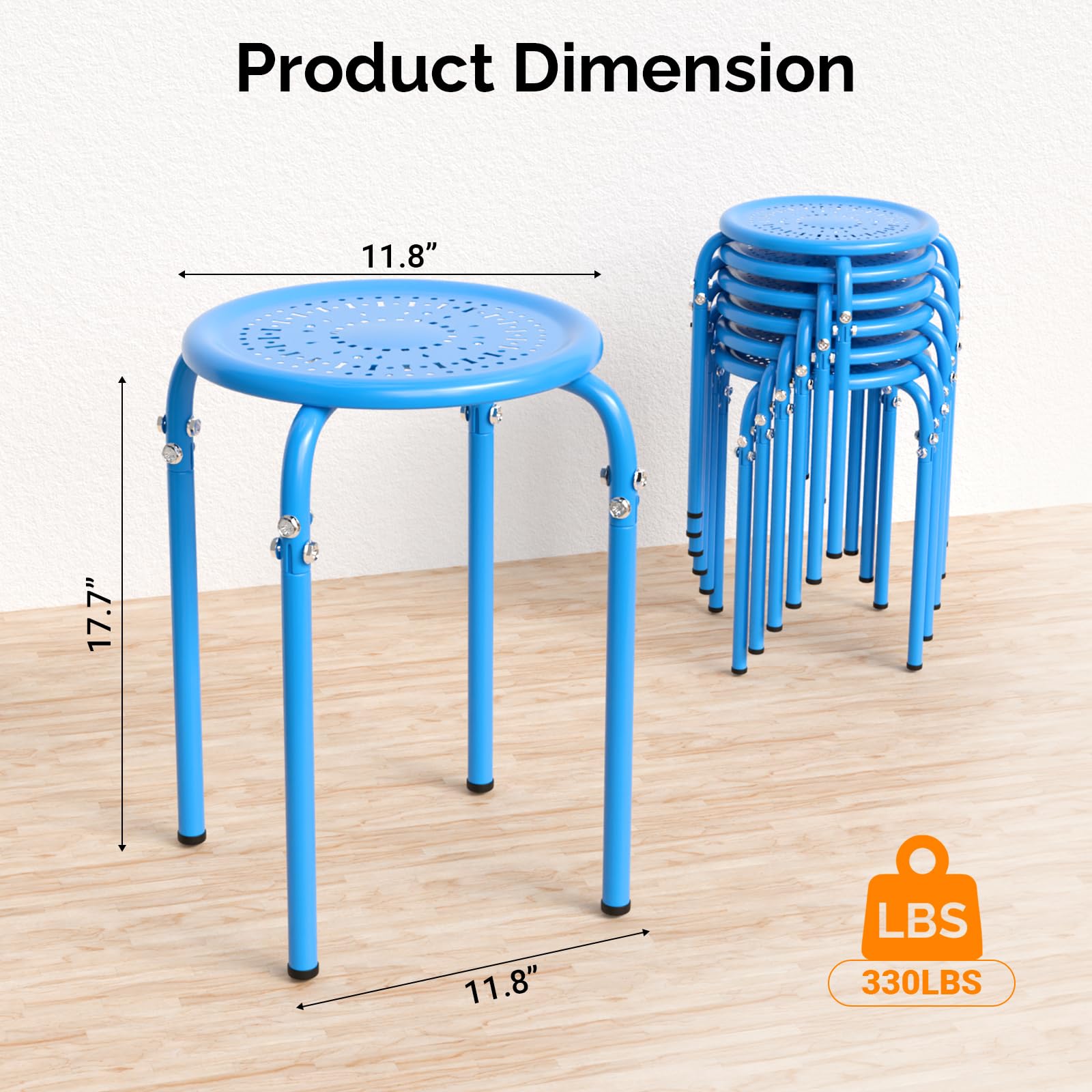 Vingli 6 Pack Round Metal Stackable Stools for Home Office, Blue